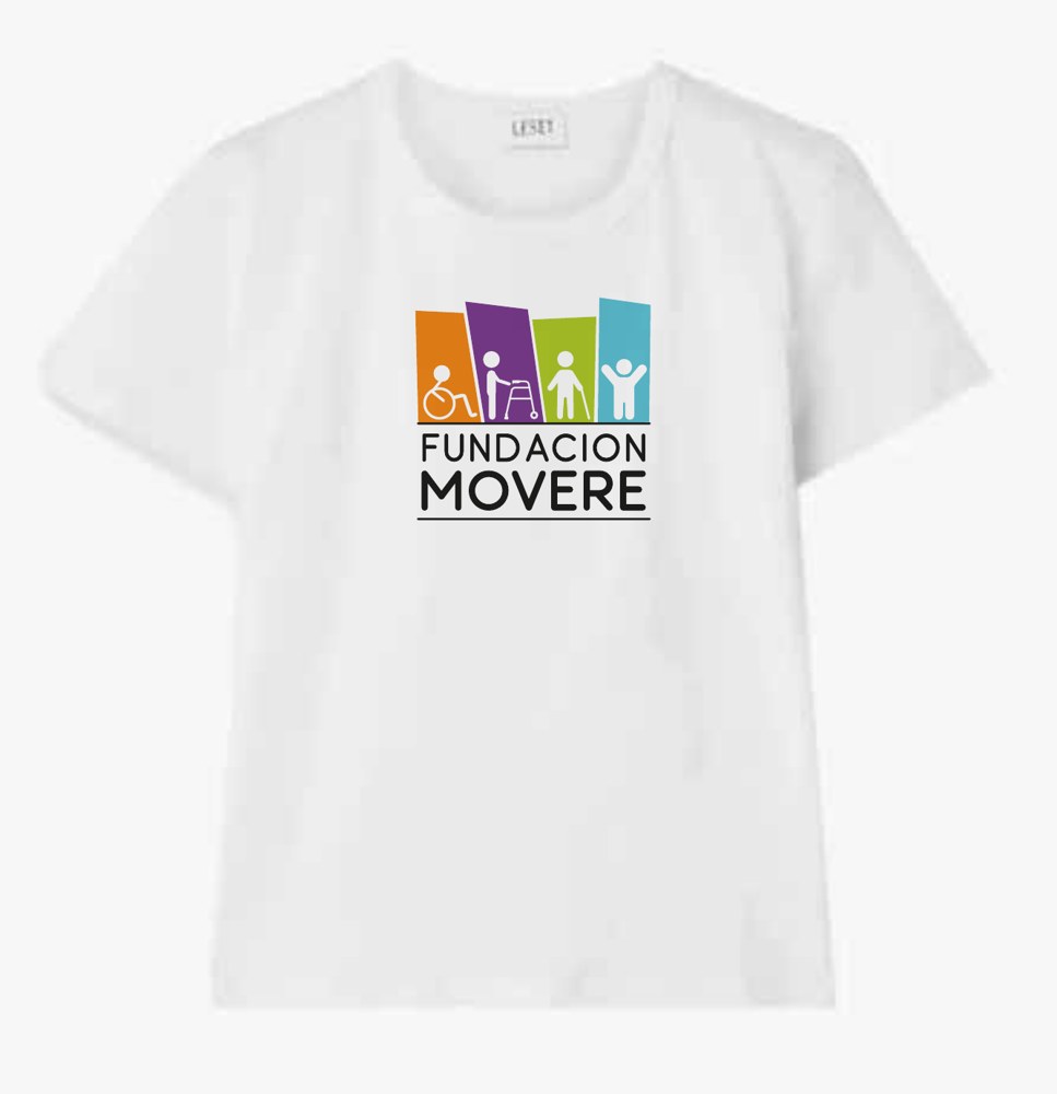 Camiseta blanca con el logo de Fundación Movere al frente